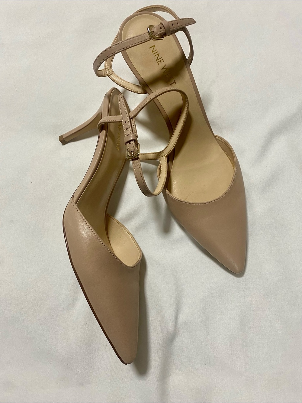 Nine West Taupe Pointed-Toe Ankle Strap Pumps